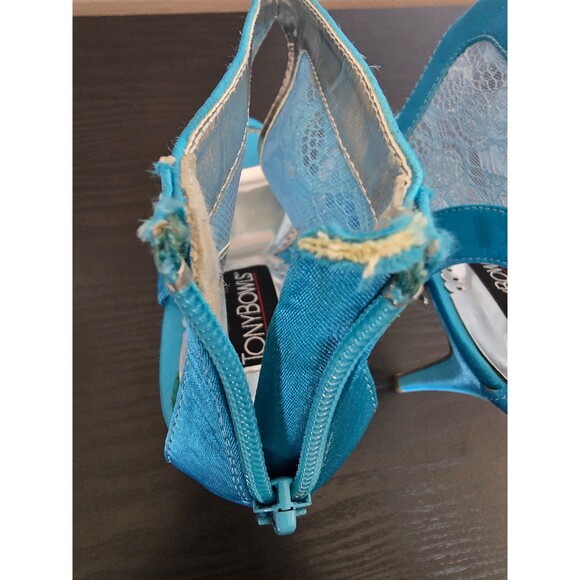 Tony Bowls blue satin high heel open toe pumps women's size 7 - Picture 8 of 12